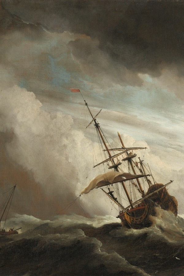 Hollandse meesters - Een schip in volle zee bij vliegende storm