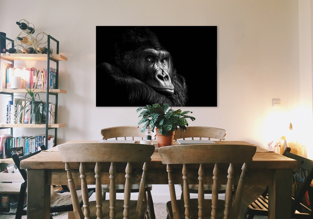 zwart/wit schilderij van een gorilla