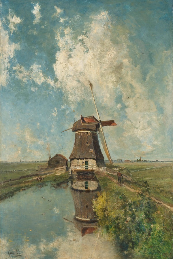 Een molen aan een poldervaart - Paul Joseph Constantin Gabriël 1