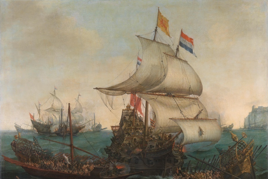 Hoofdafbeelding Hollandse schepen overzeilen Spaanse galeien - Hendrik Cornelisz. Vroom