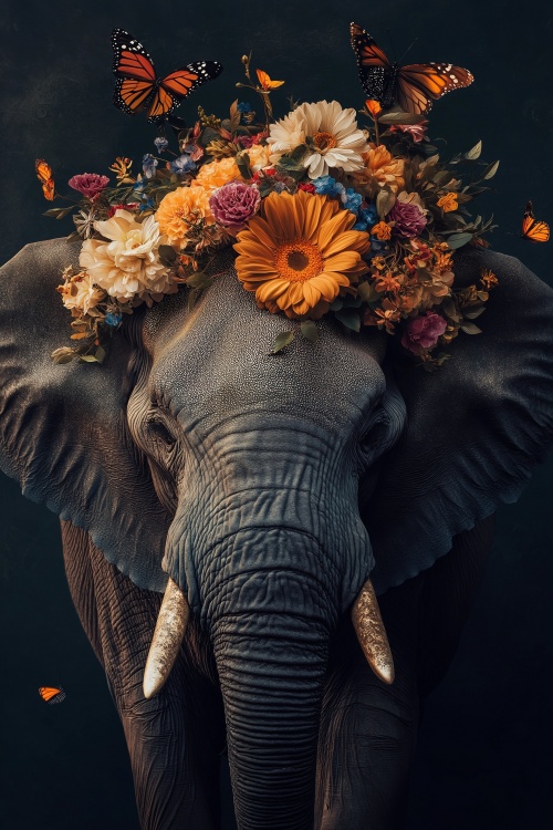 Elephant with Flowers