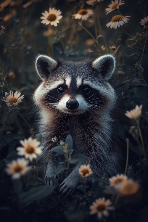 Racoon with Wildflowers